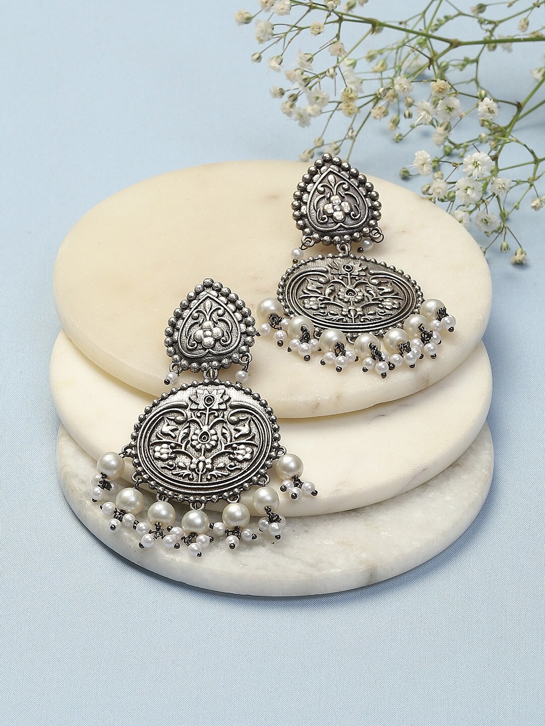 

Biba Silver Plated Beaded Oxidised Drop Earrings