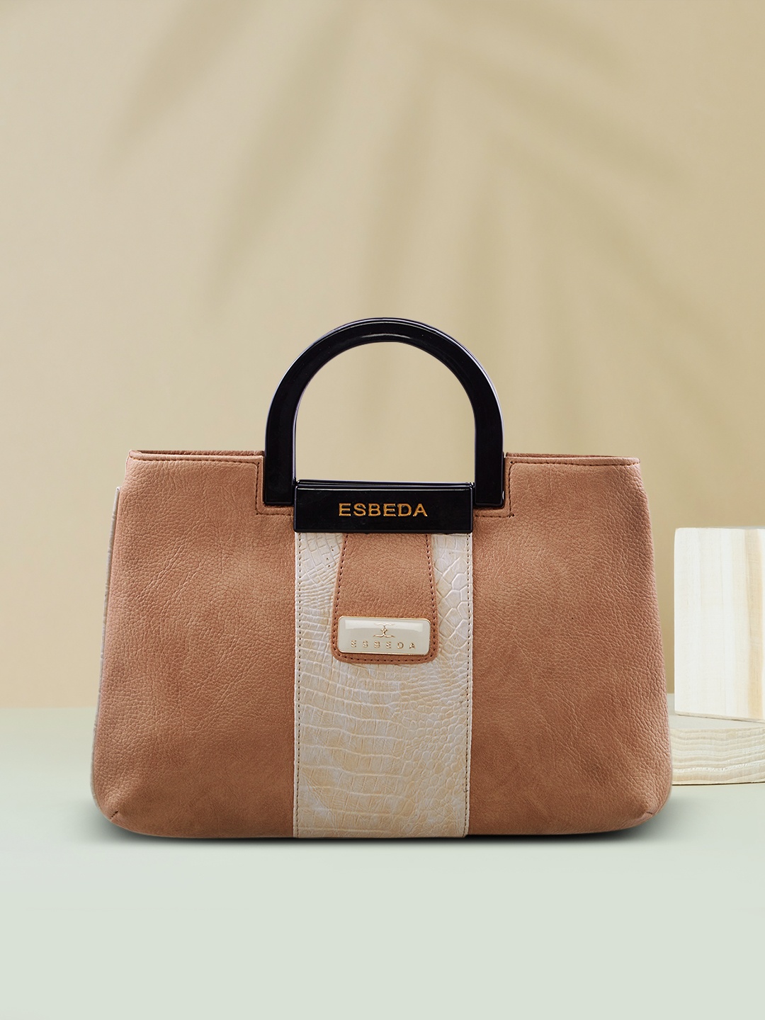 

ESBEDA Brown & Beige Textured Handheld Bag