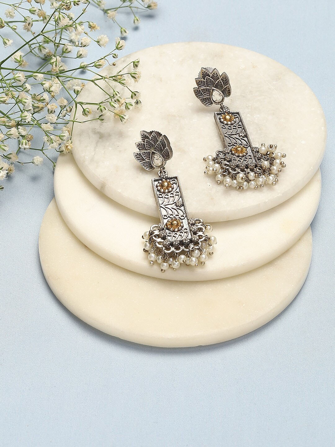 

Biba Silver Plated Beaded Oxidised Drop Earrings