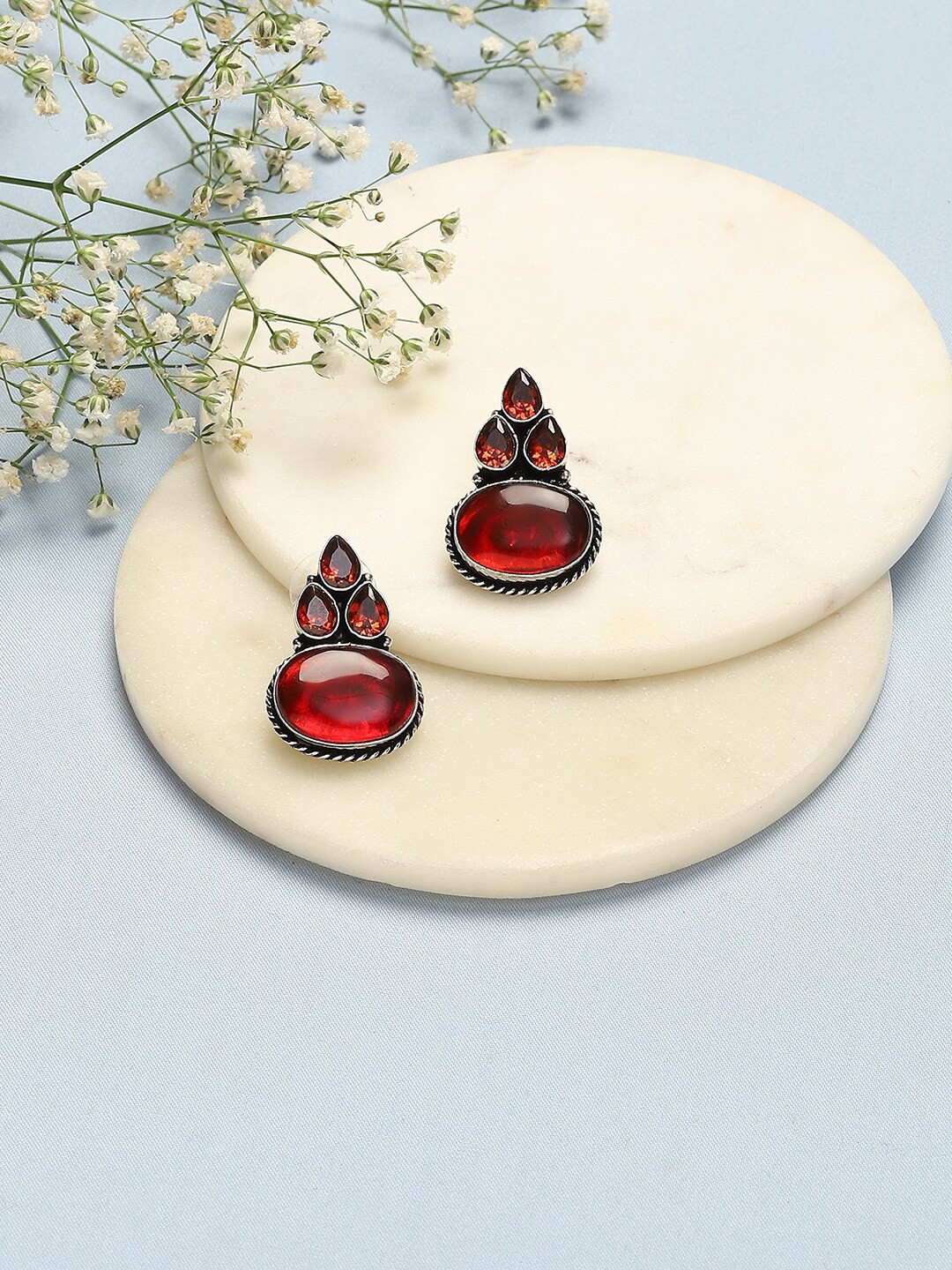 

Biba Silver Plated Stone Studded Oxidised Studs Earrings
