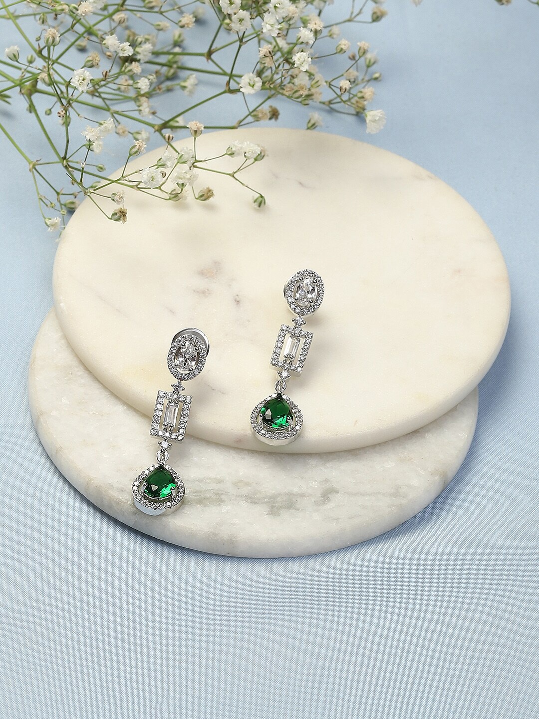 

Biba Silver Plated Stone Studded Drop Earrings, Green