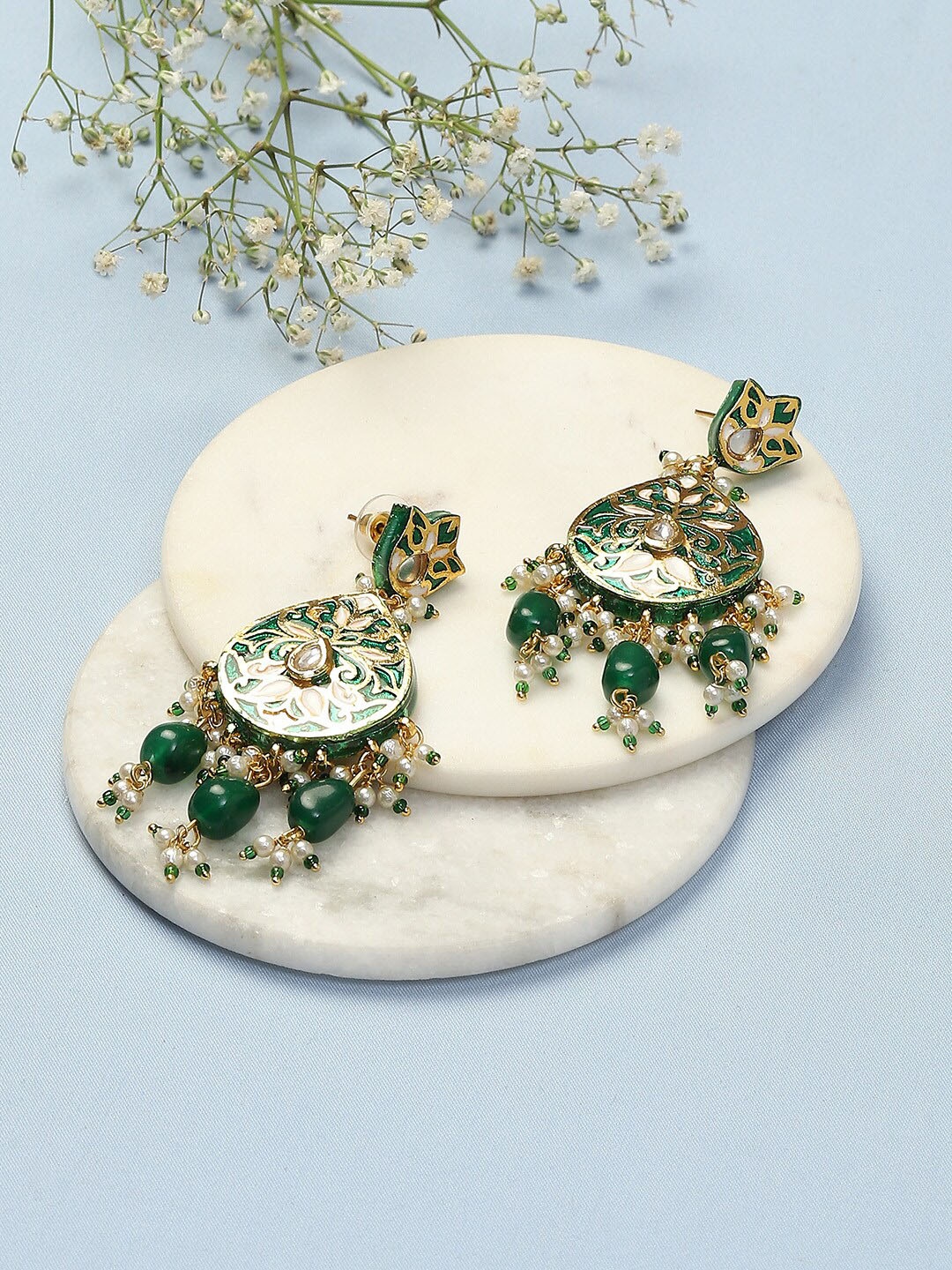 

Biba Gold-Plated Teardrop Shaped Drop Earrings, Green