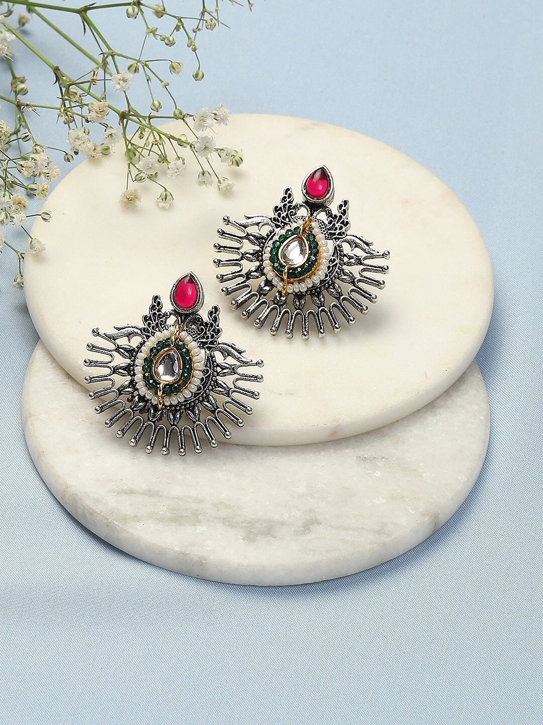 

Biba Contemporary Silver-Plated Studs Earrings, Grey