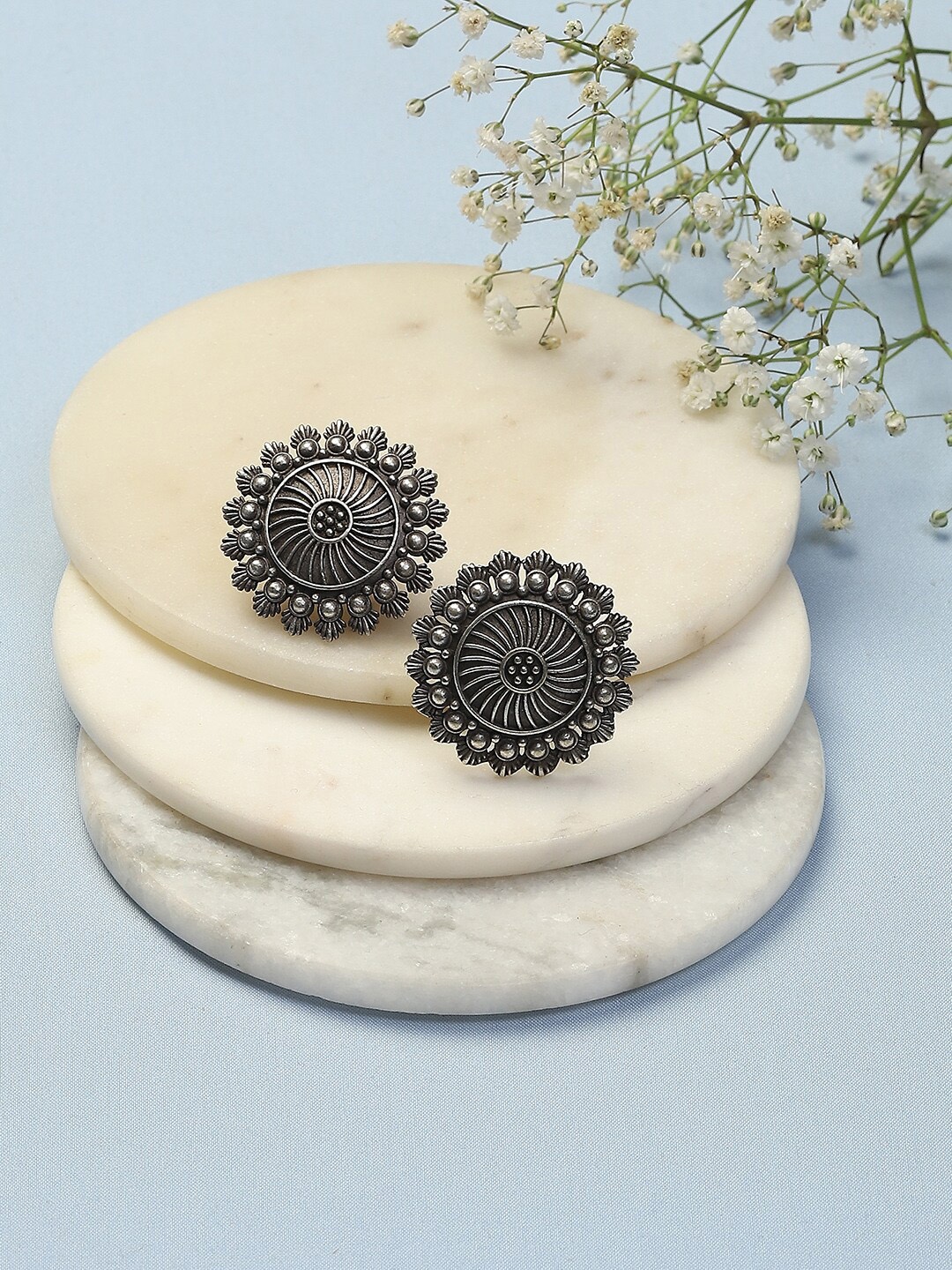 

Biba Silver-Plated Contemporary Oxidised Studs Earrings