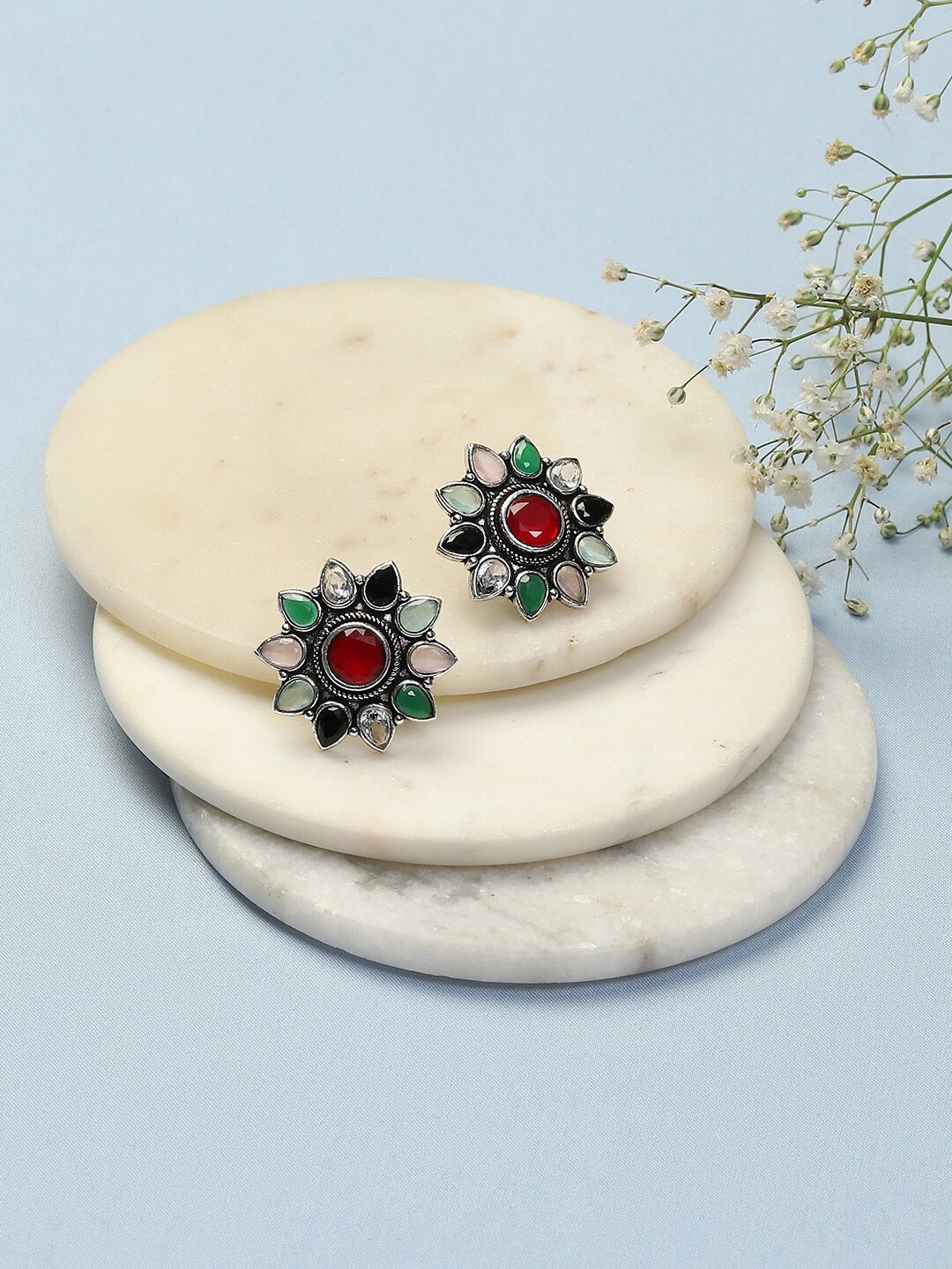 

Biba Silver Plated Floral Stone Studs Earrings