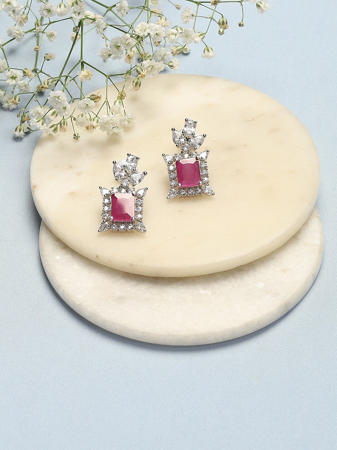 

Biba Silver Plated Contemporary Stone Studded Drop Earrings
