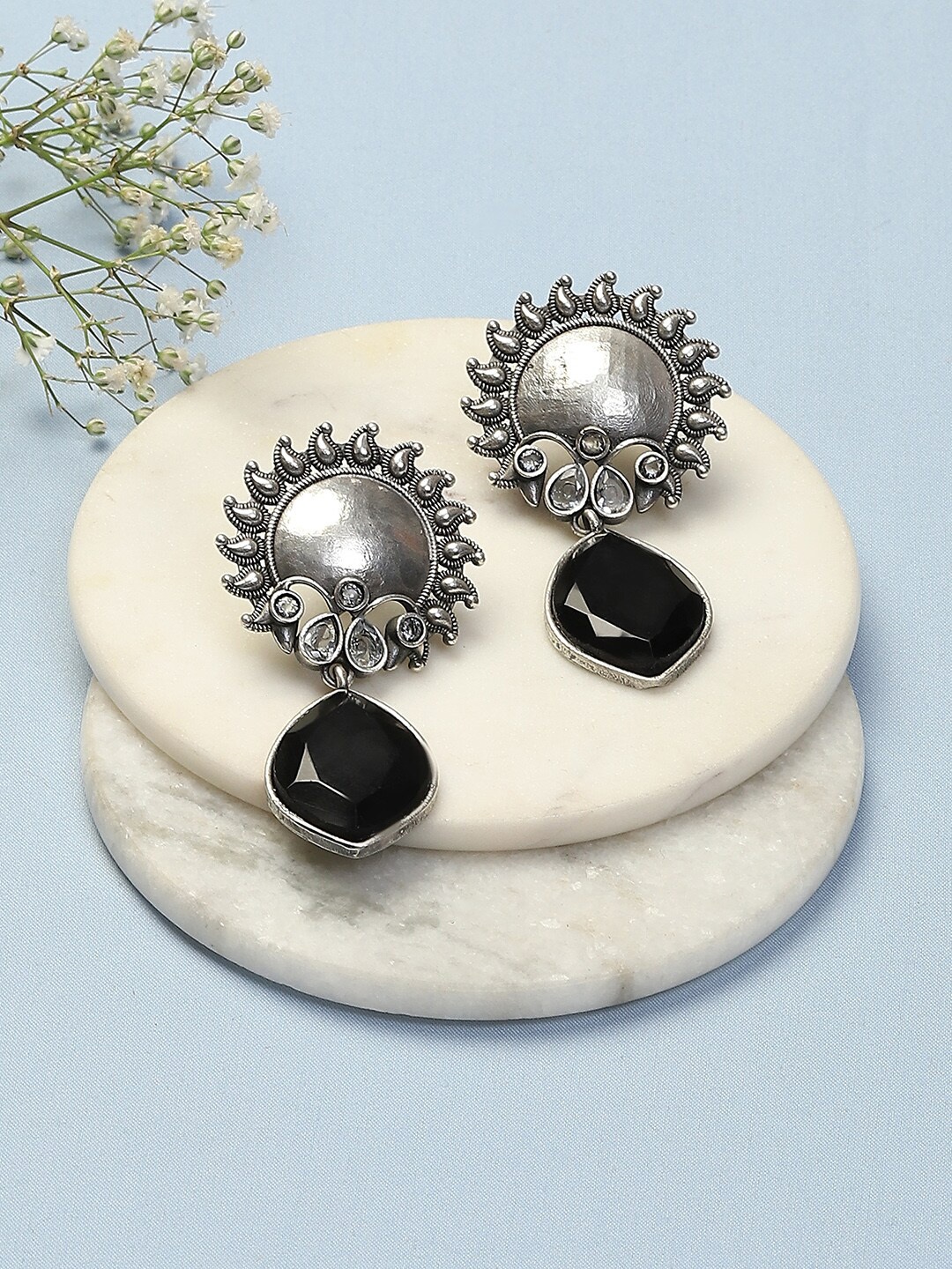 

Biba Silver Plated Contemporary Stone Studded Drop Earrings