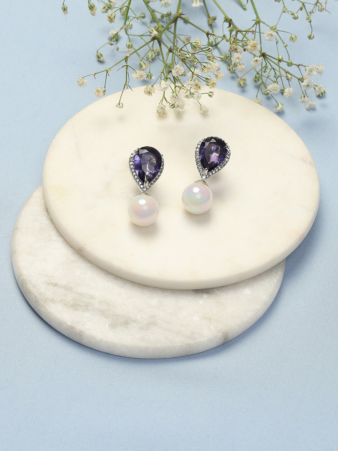 

Biba Silver-Plated Stone-Studded Beaded Drop Earring