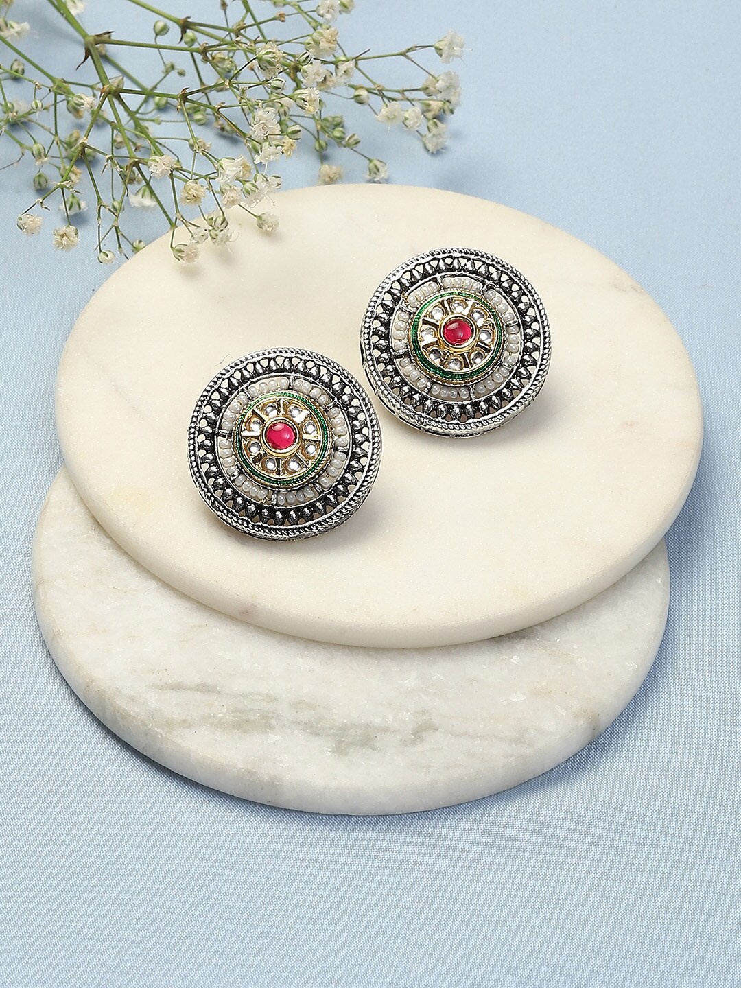 

Biba Silver-Plated Stone-Studded Circular Stud Earrings