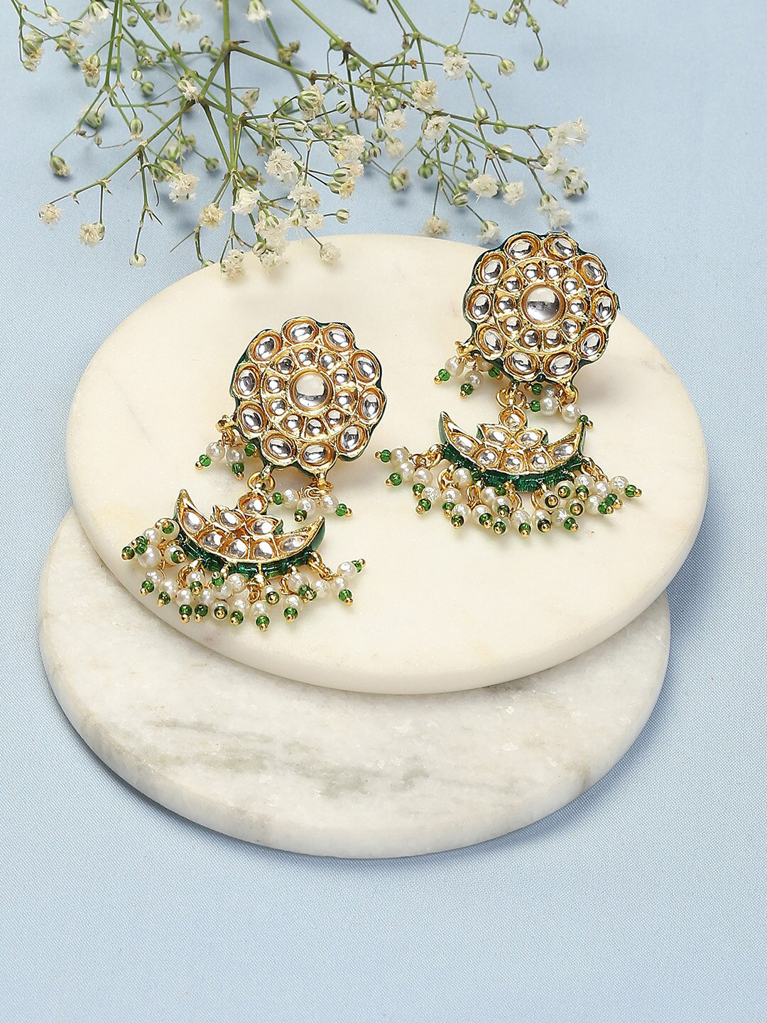 

Biba Silver-Plated Stone-Studded & Beaded Chandbalis, Gold