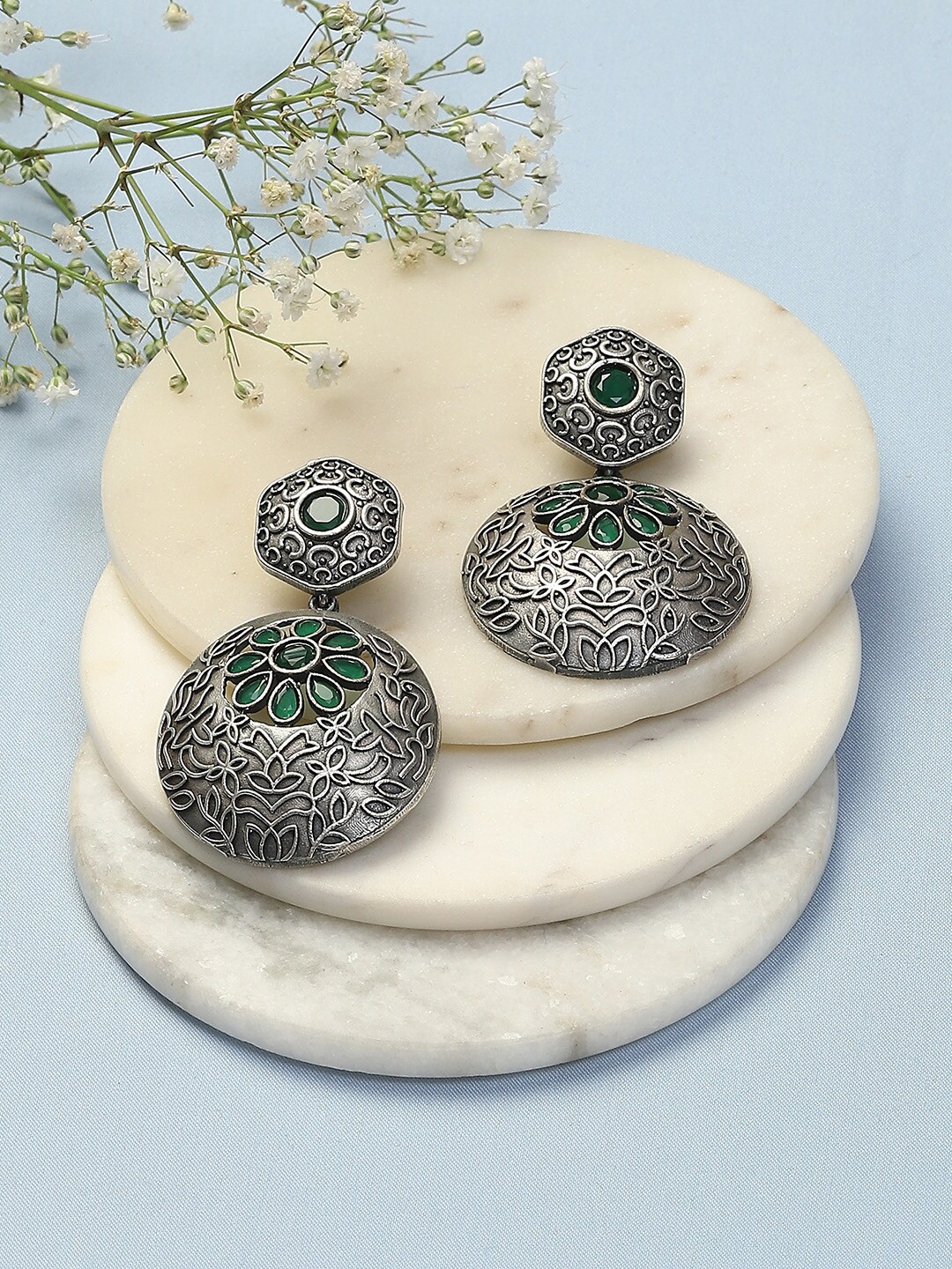 

Biba Silver-Plated Stone-Studded Circular Drop Earrings