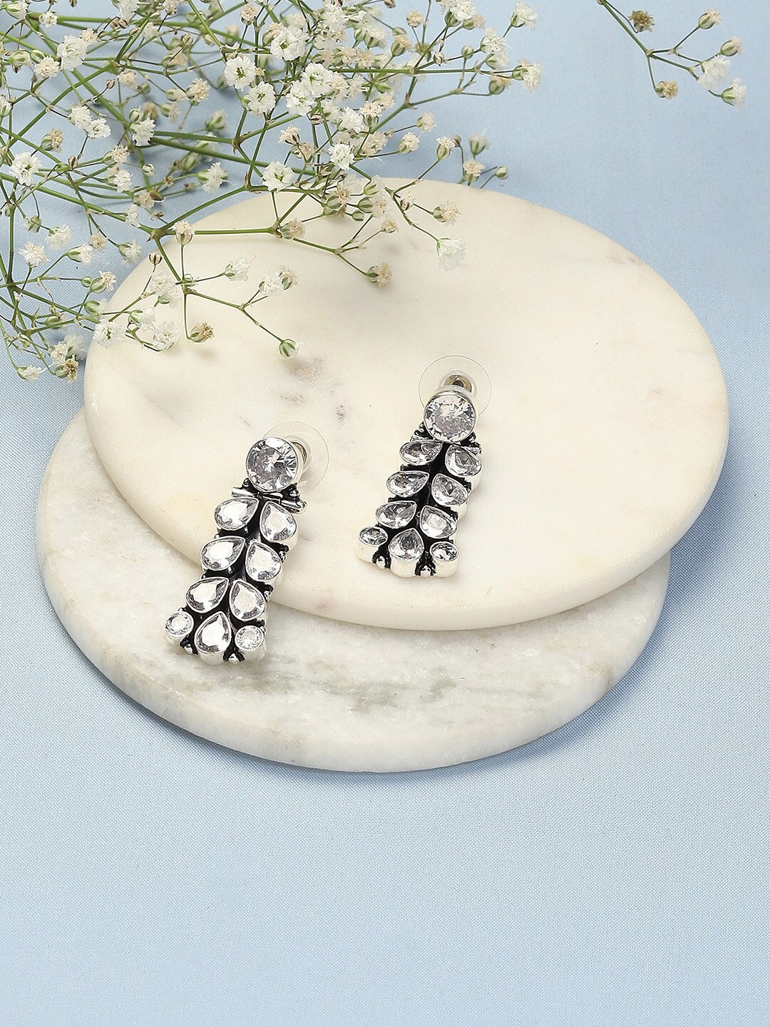 

Biba Silver-Plated Stone-Studded Contemporary Drop Earrings