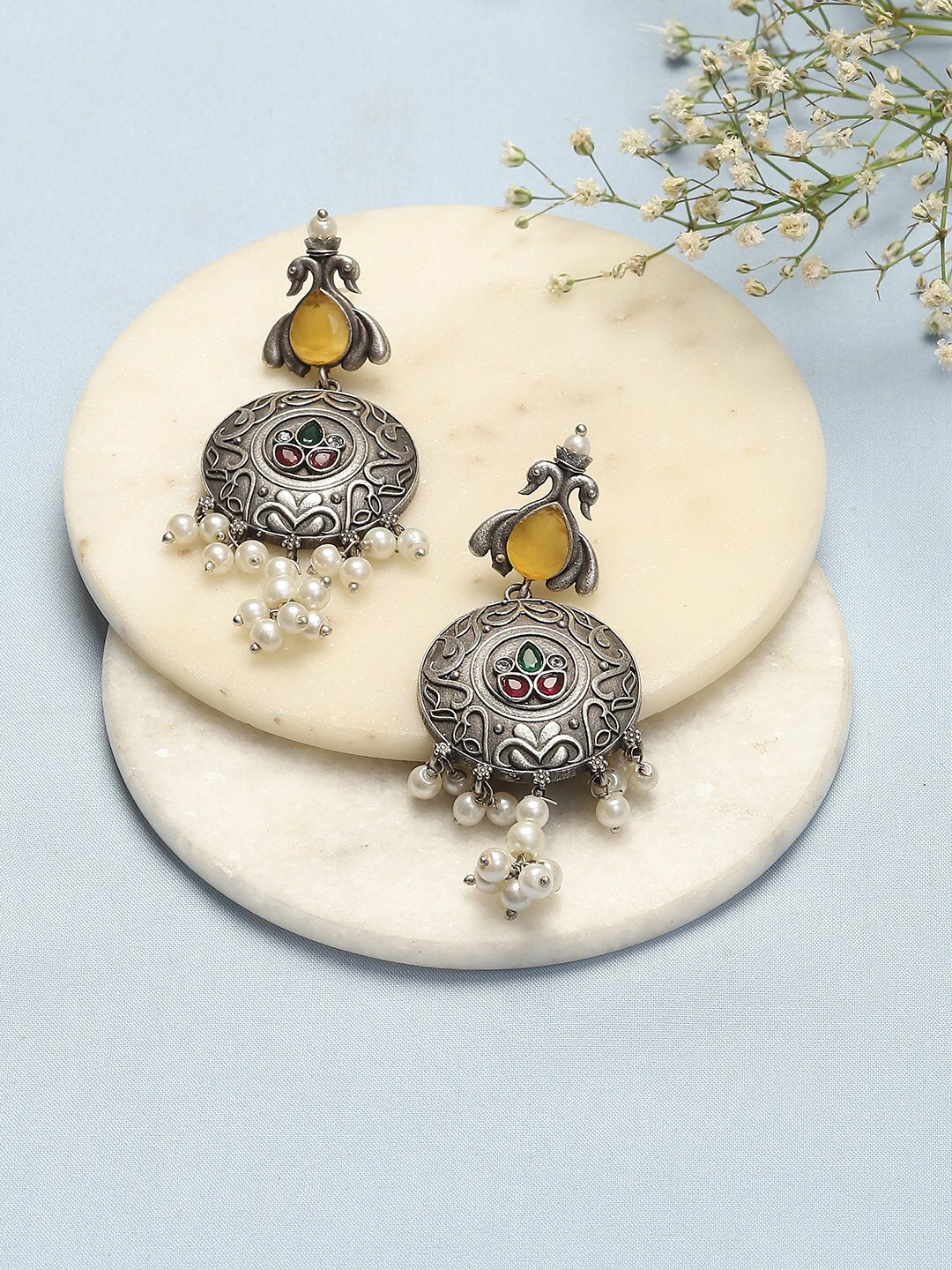 

Biba Silver-Plated Contemporary Oxidised Drop Earrings