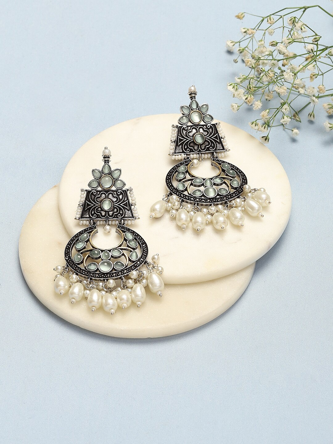 

Biba Silver-Plated Contemporary Oxidised Chandbalis