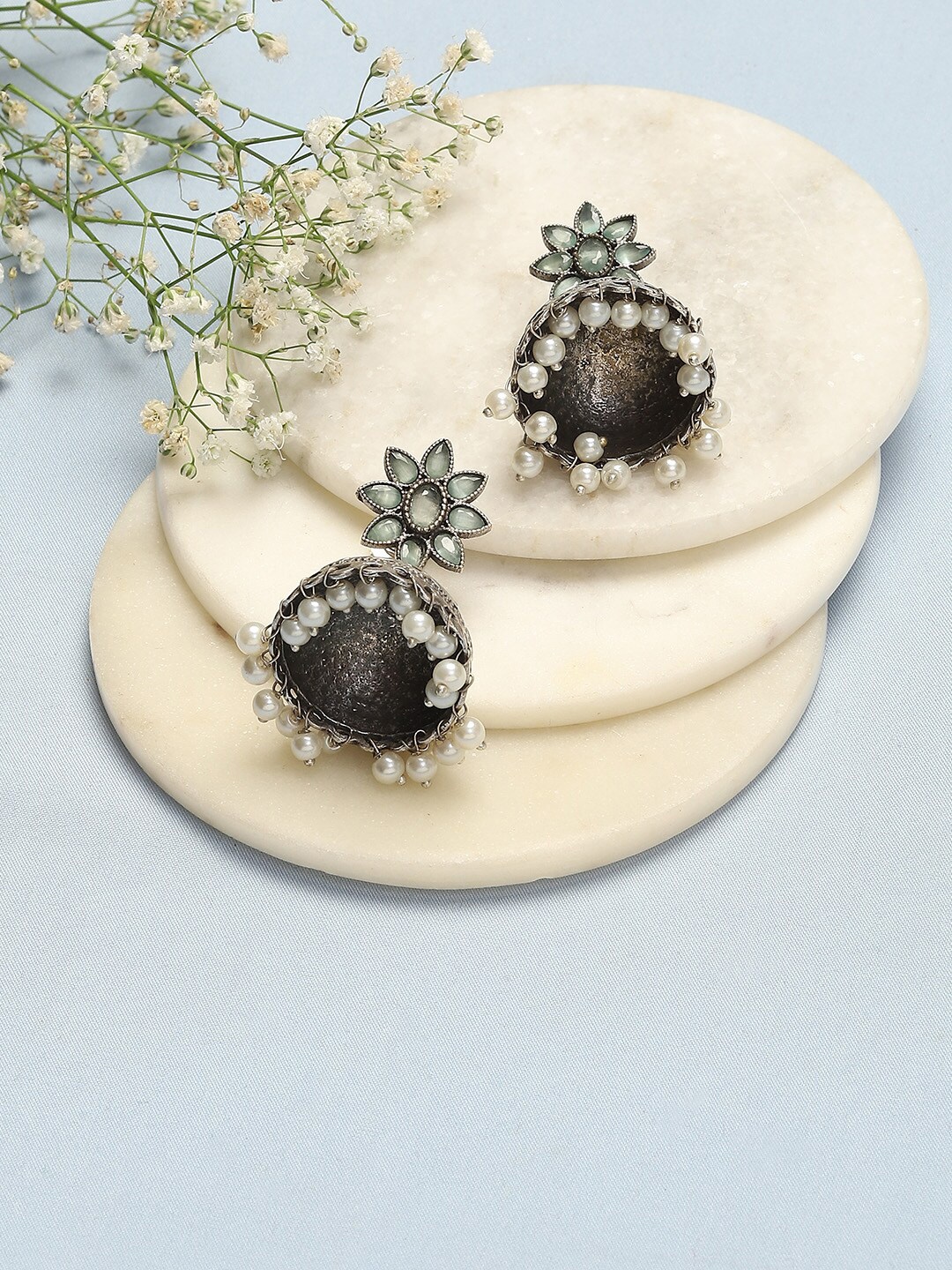 

Biba Silver-Plated Dome Shaped Oxidised Jhumkas