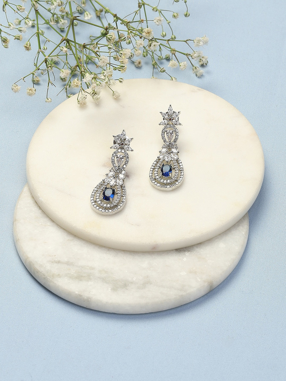 

Biba Silver-Plated Stone Studded Drop Earrings, Navy blue