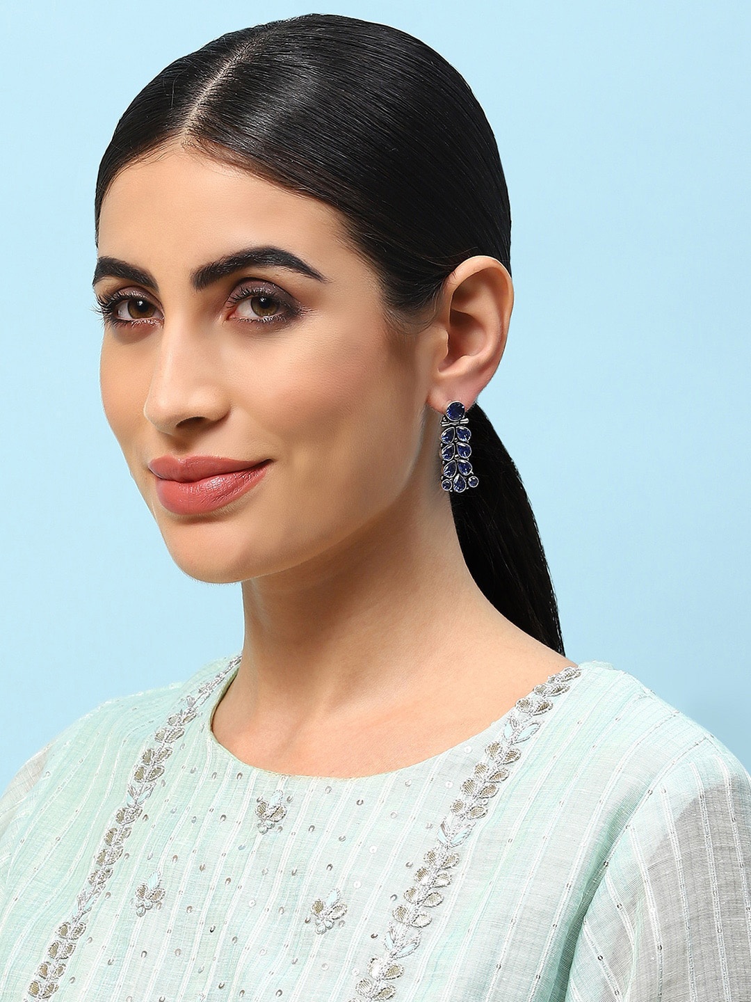 

Biba Silver-Plated Stone Studded Drop Earrings, Blue