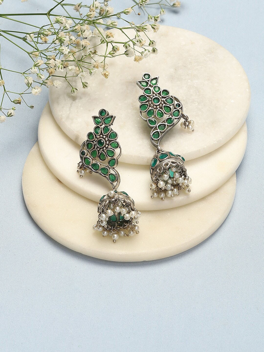 

Biba Silver-Plated Oxidised Contemporary Jhumkas, Grey