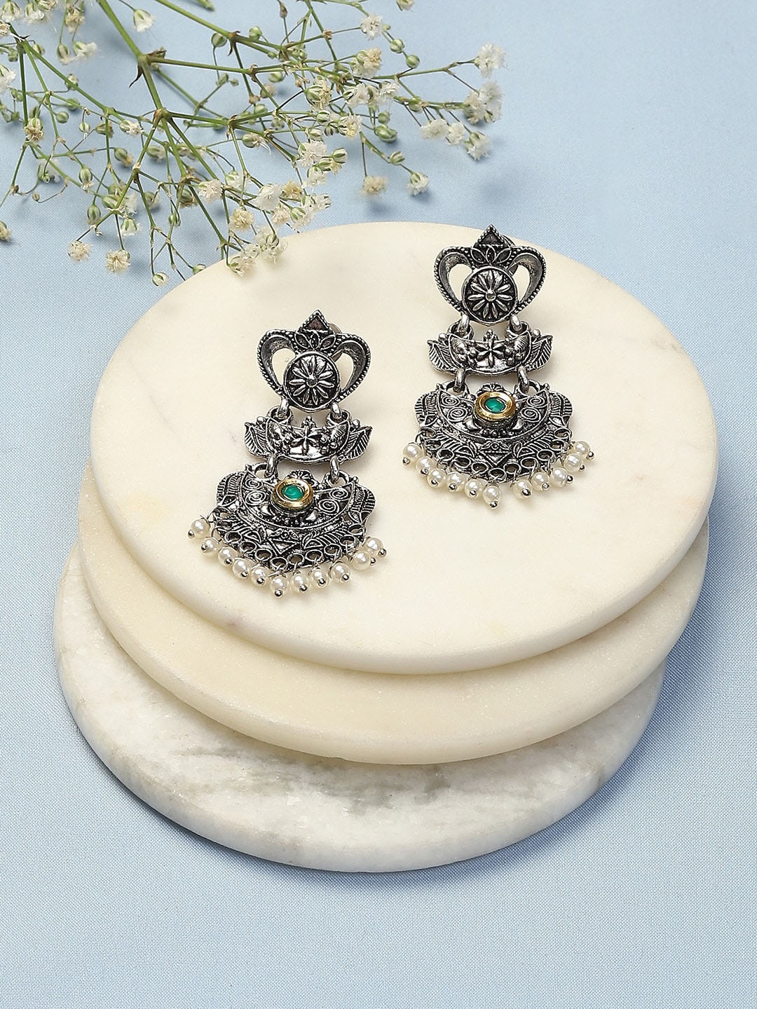 

Biba Silver-Plated Oxidised Contemporary Studs Earrings, Grey
