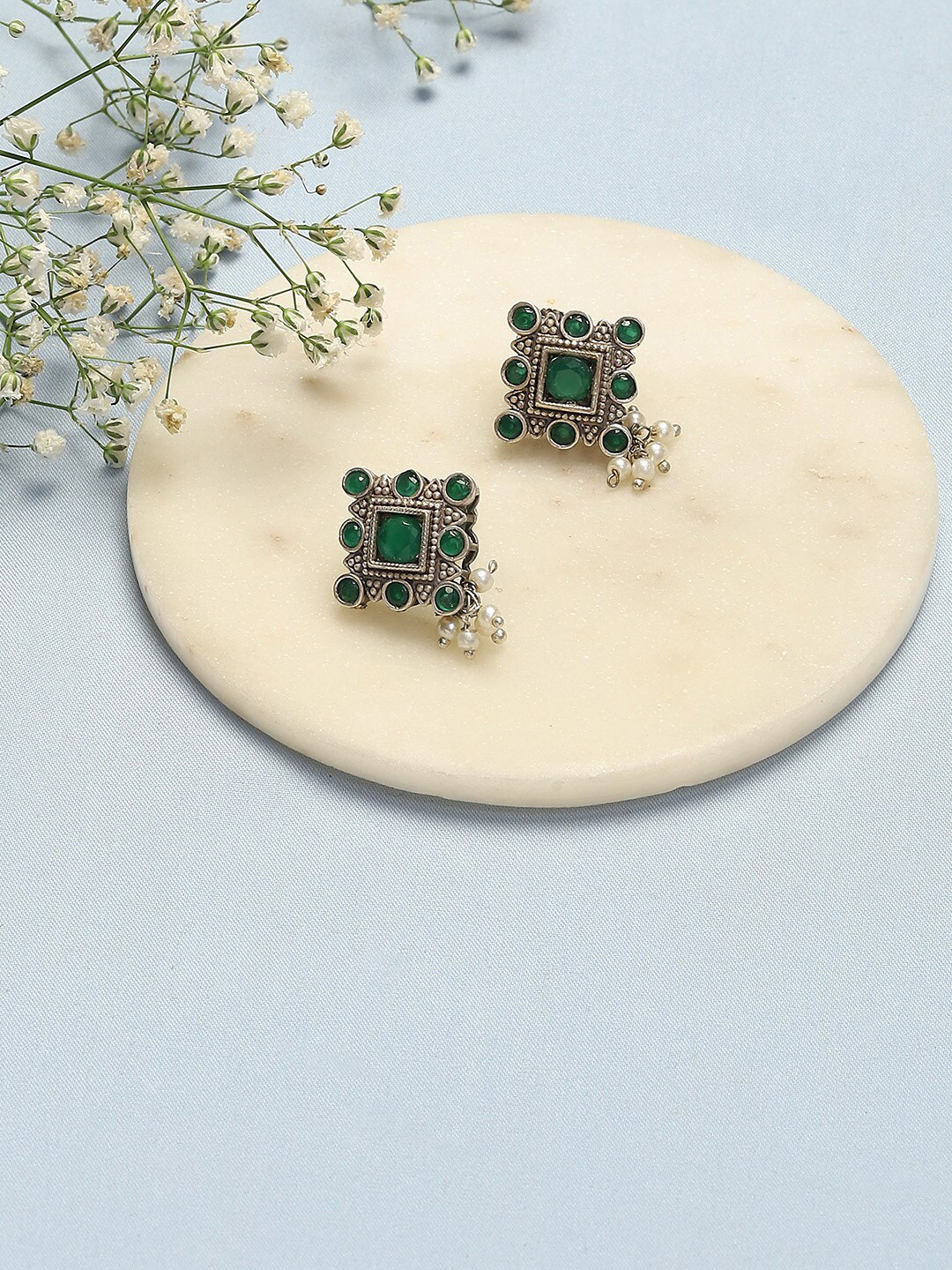 

Biba Oxidized Artificial Stone Contemporary Stud Earrings, Grey