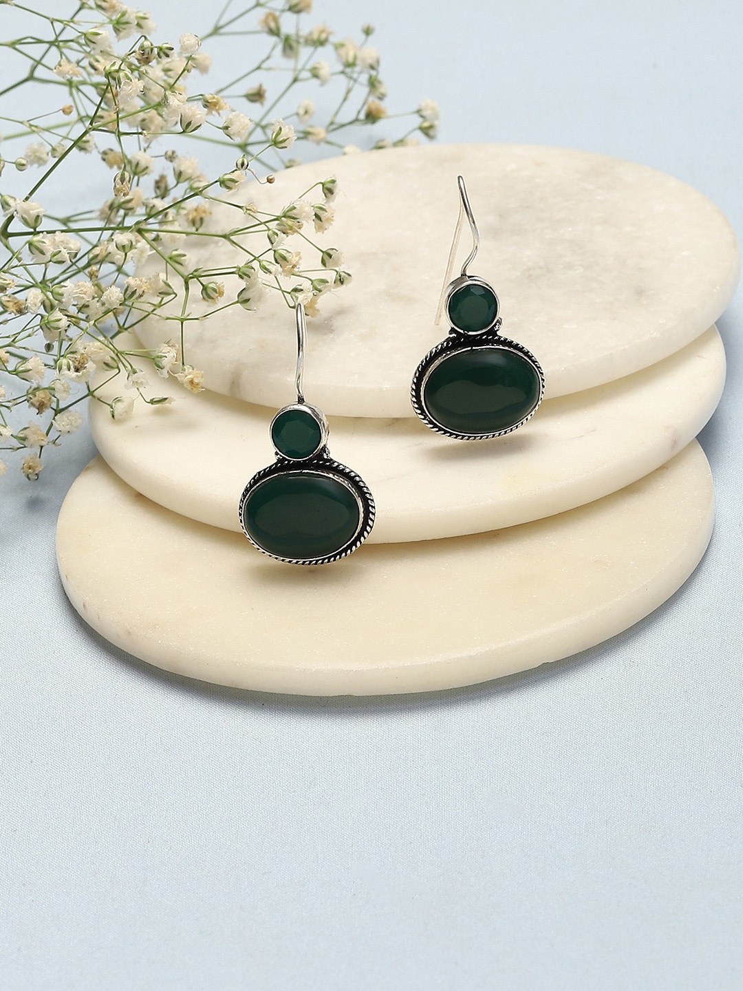 

Biba Silver-Plated Oxidized Contemporary Drop Earrings, Green