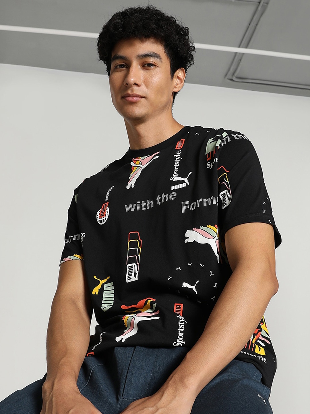 

Puma CLASSICS BRAND LOVE AOP Conversational Printed Cotton T-Shirt, Black