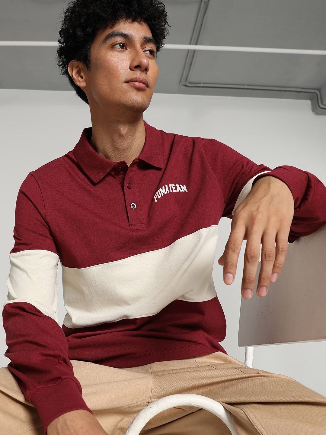

Puma Colourblocked Cotton T-Shirt, Maroon