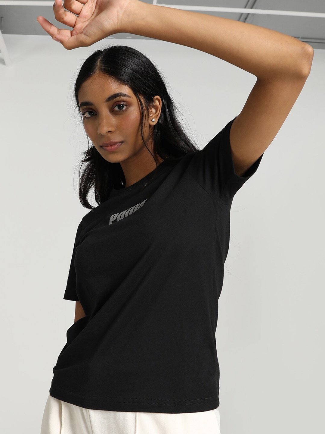 

Puma Fushion Relaxed-Fit Brand Logo Printed Pure Cotton T-shirt, Black