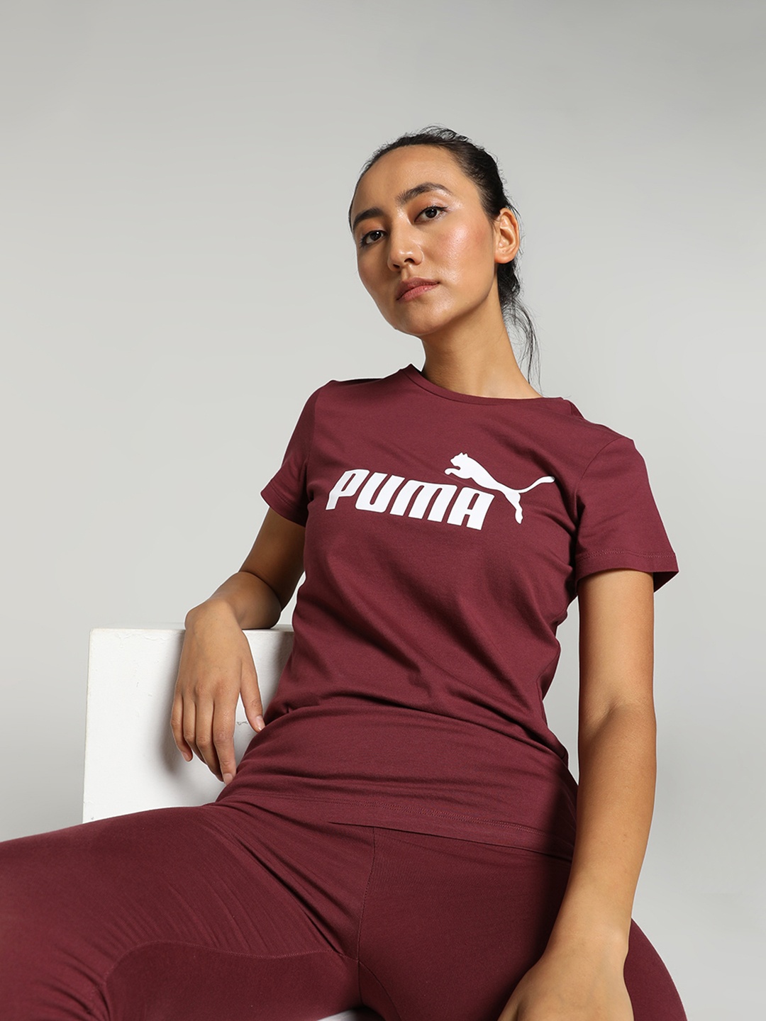 

Puma ESS Logo Printed Regular Fit Cotton T-Shirt, Maroon