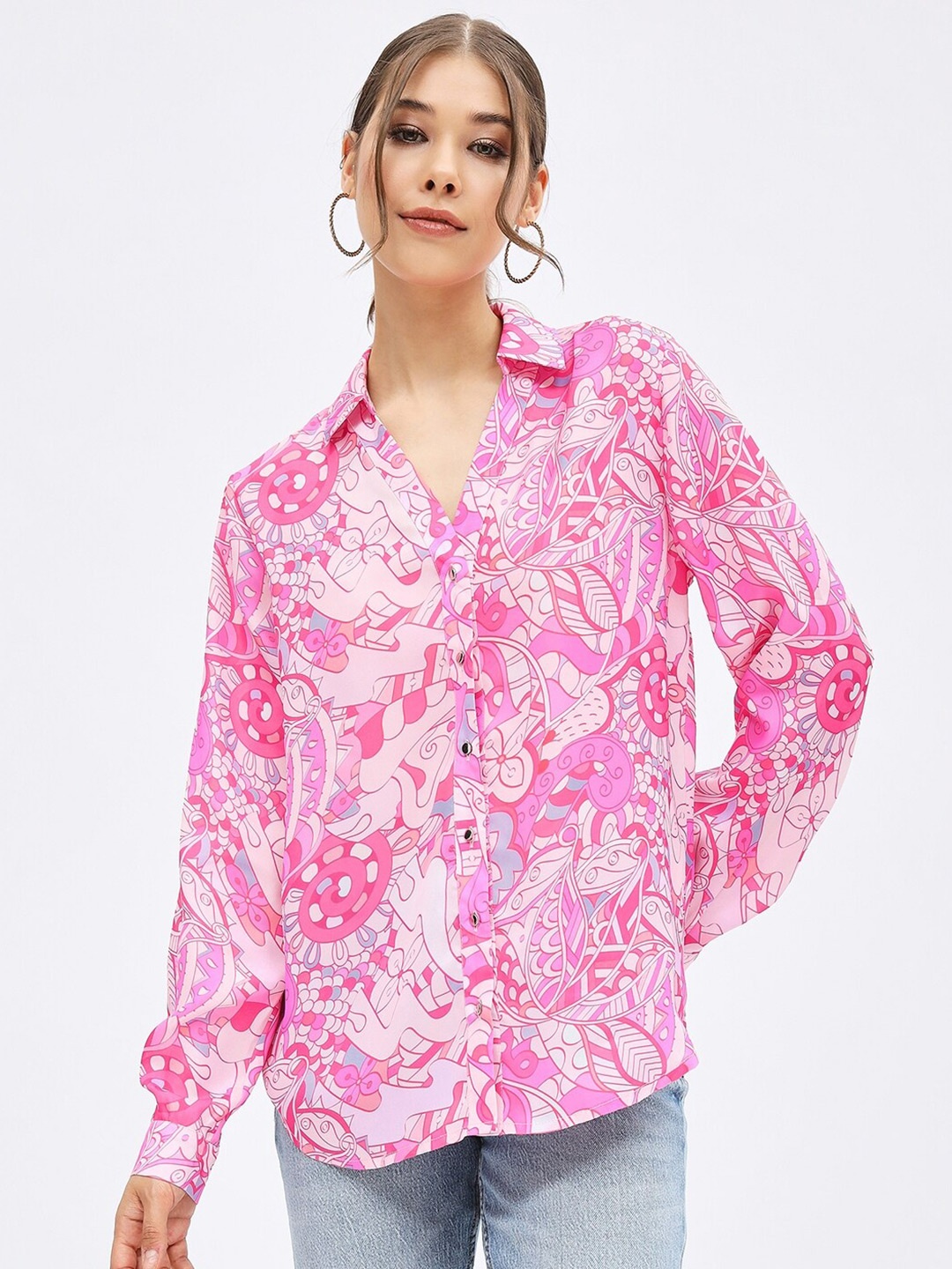 

Harpa Abstract Printed Premium Regular Fit Opaque Casual Shirt, Pink
