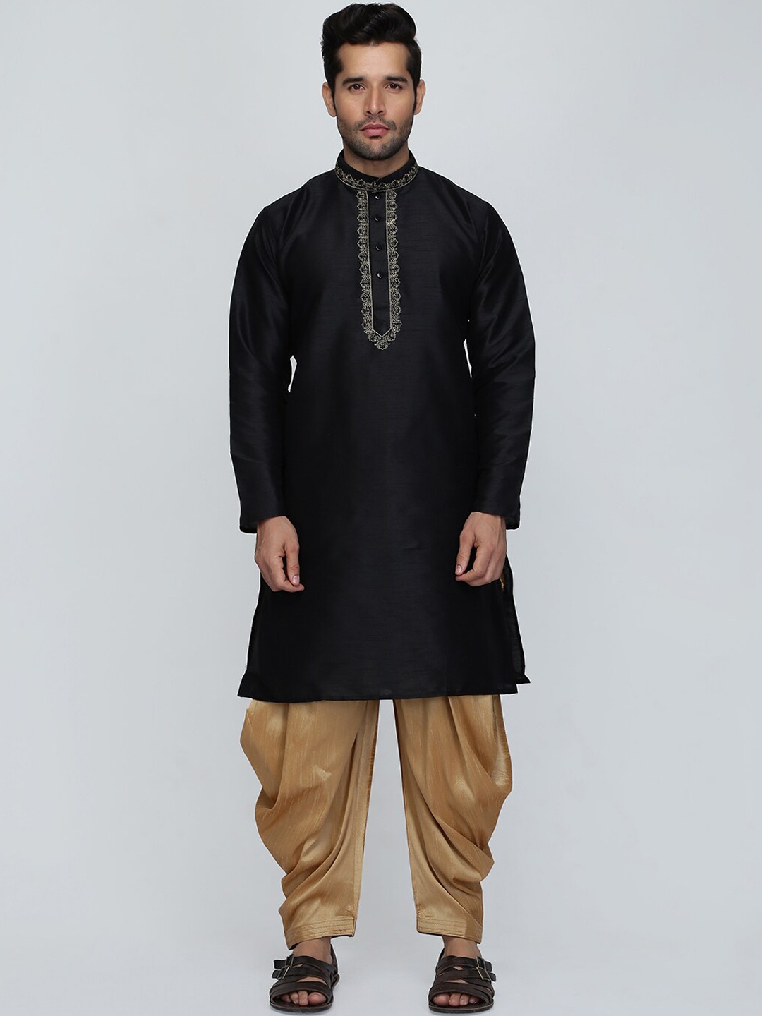 

ROYAL KURTA Mandarin Collar Regular Kurta with Patiala, Black