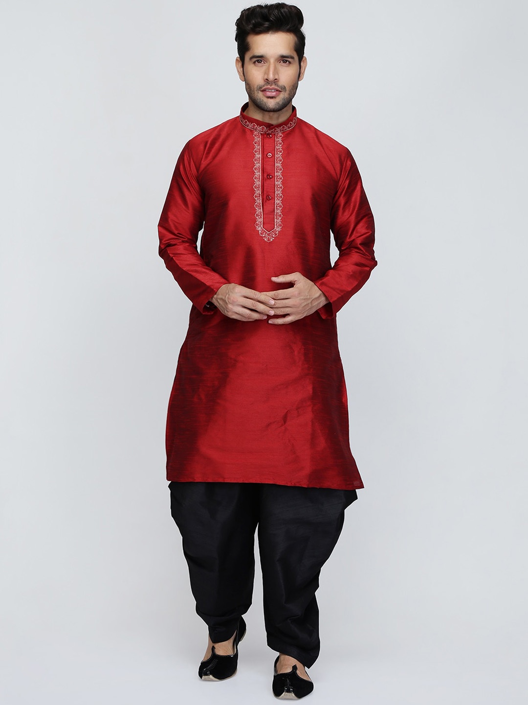 

ROYAL KURTA Thread Work Dupion Silk Straight Kurta With Patiala, Maroon