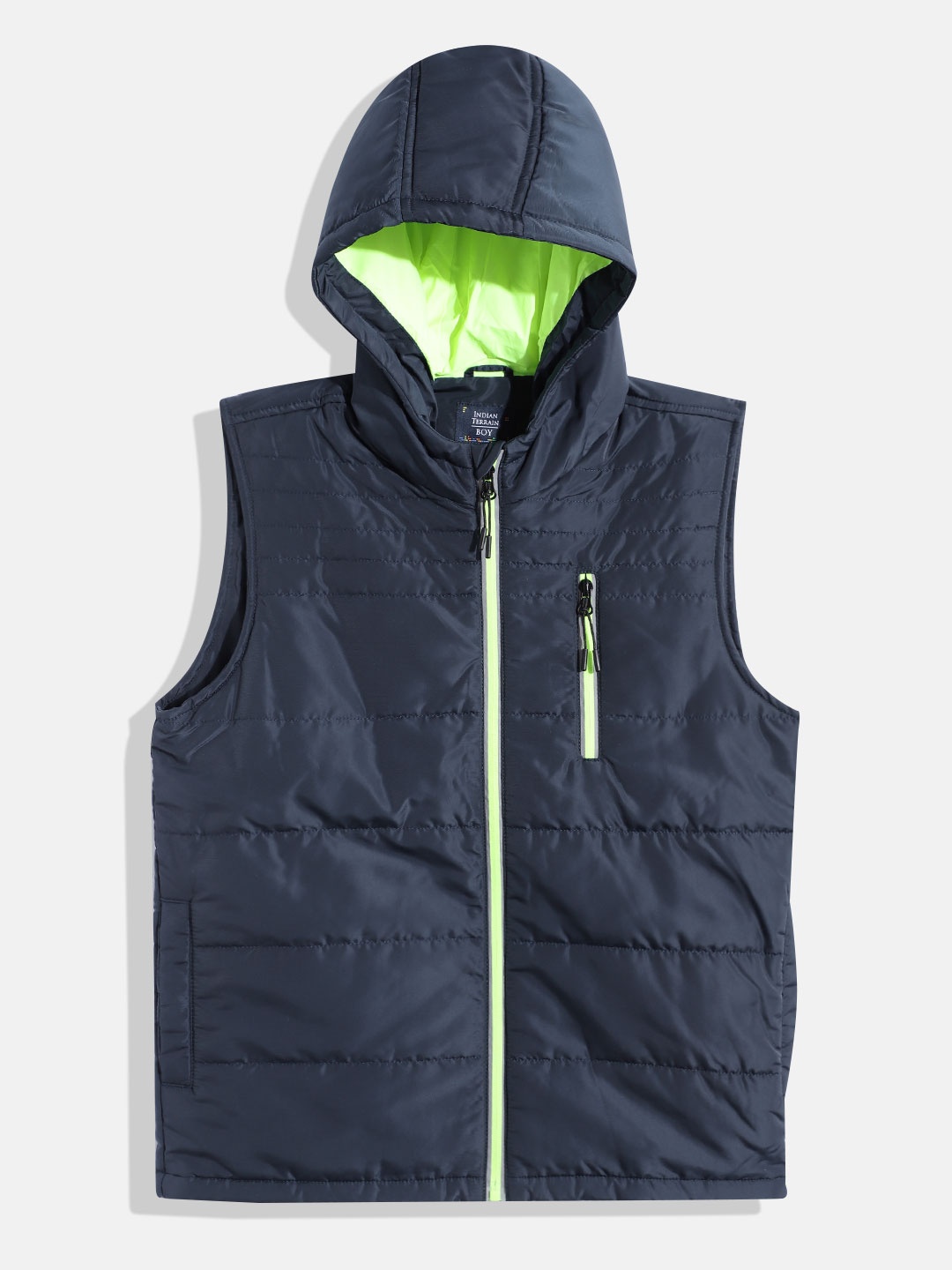 

Indian Terrain Boys Sleeveless Hooded Padded Jacket, Navy blue