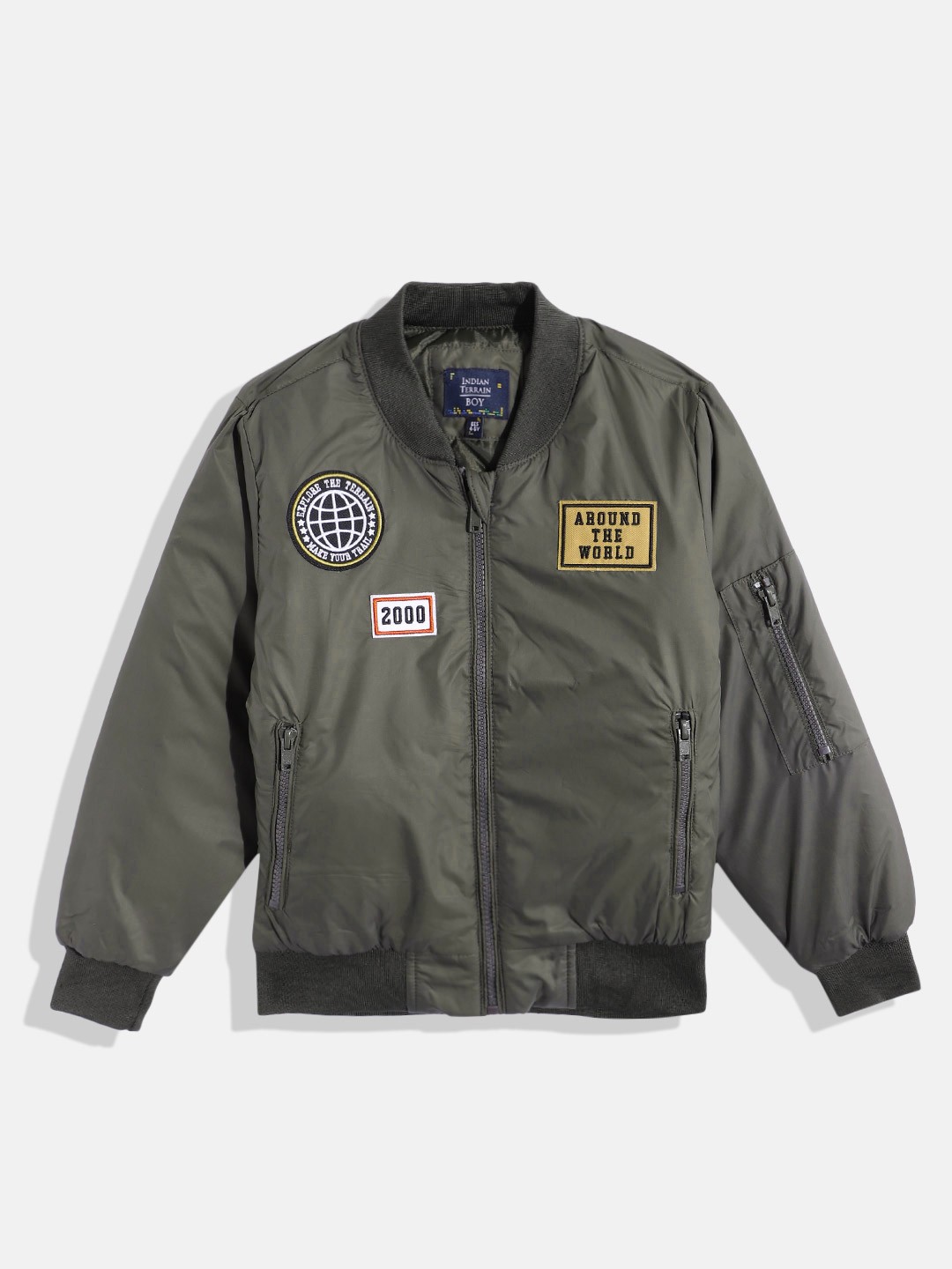 

Indian Terrain Boys Patchwork Detail Bomber Jacket, Green