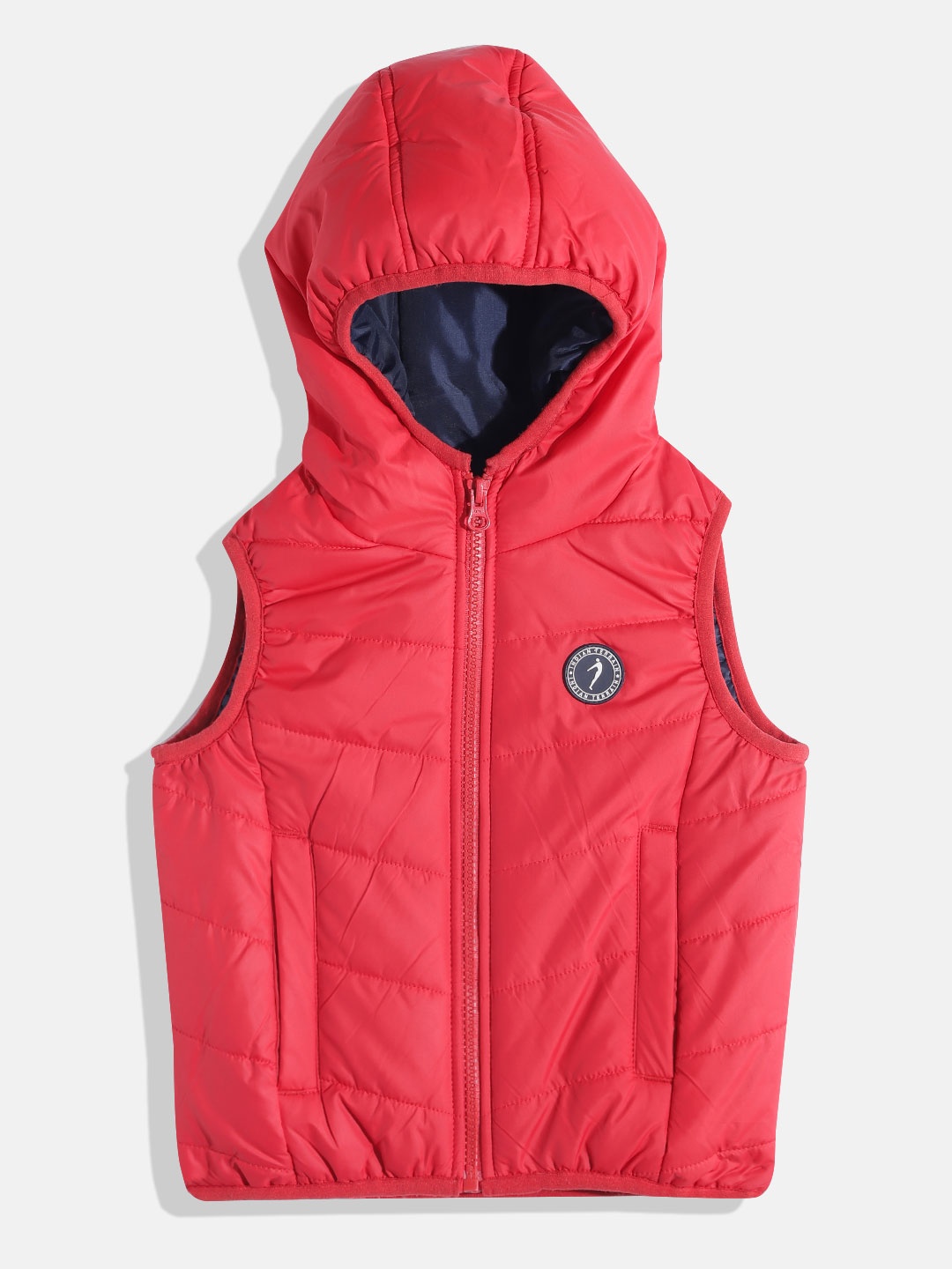 

Indian Terrain Boys Solid Applique Detail Sleeveless Hooded Padded Jacket, Red
