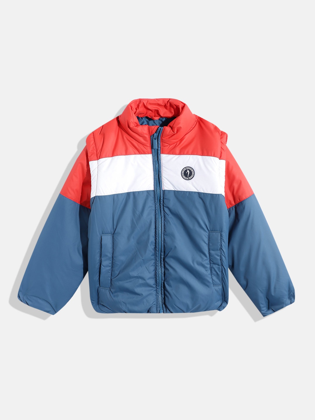 

Indian Terrain Boys Colourblocked Padded Jacket with Detachable Sleeves, Blue