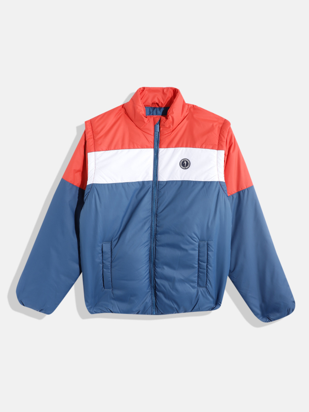 

Indian Terrain Boys Colourblocked Padded Jacket with Detachable Sleeves, Blue