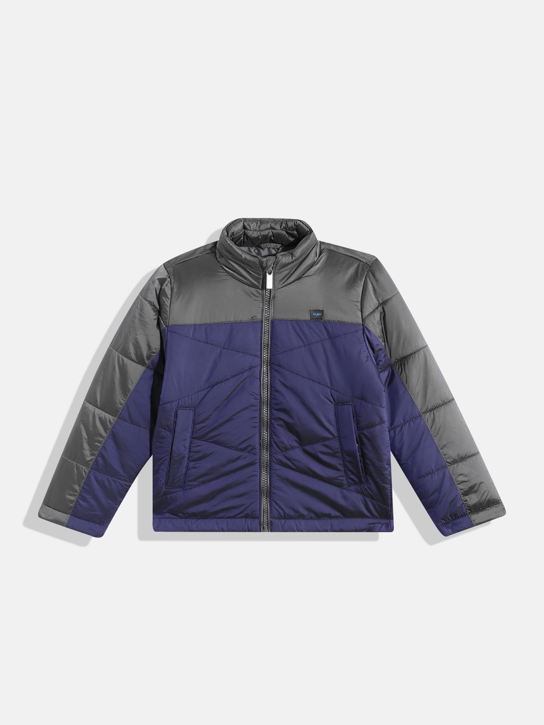 

Indian Terrain Boys Colourblocked Mock-Collar Padded Jacket, Blue