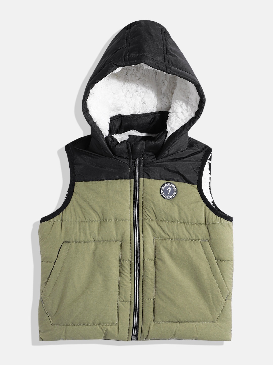 

Indian Terrain Boys Colourblocked Hooded Padded Jacket, Olive