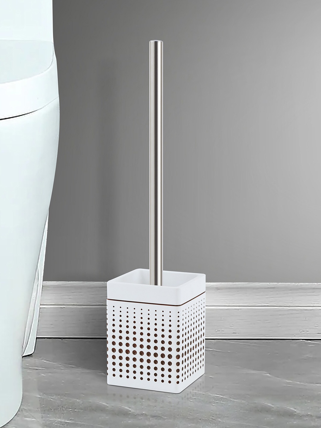 

OBSESSIONS White Textured Polyresin Toilet brush with Holder, Beige