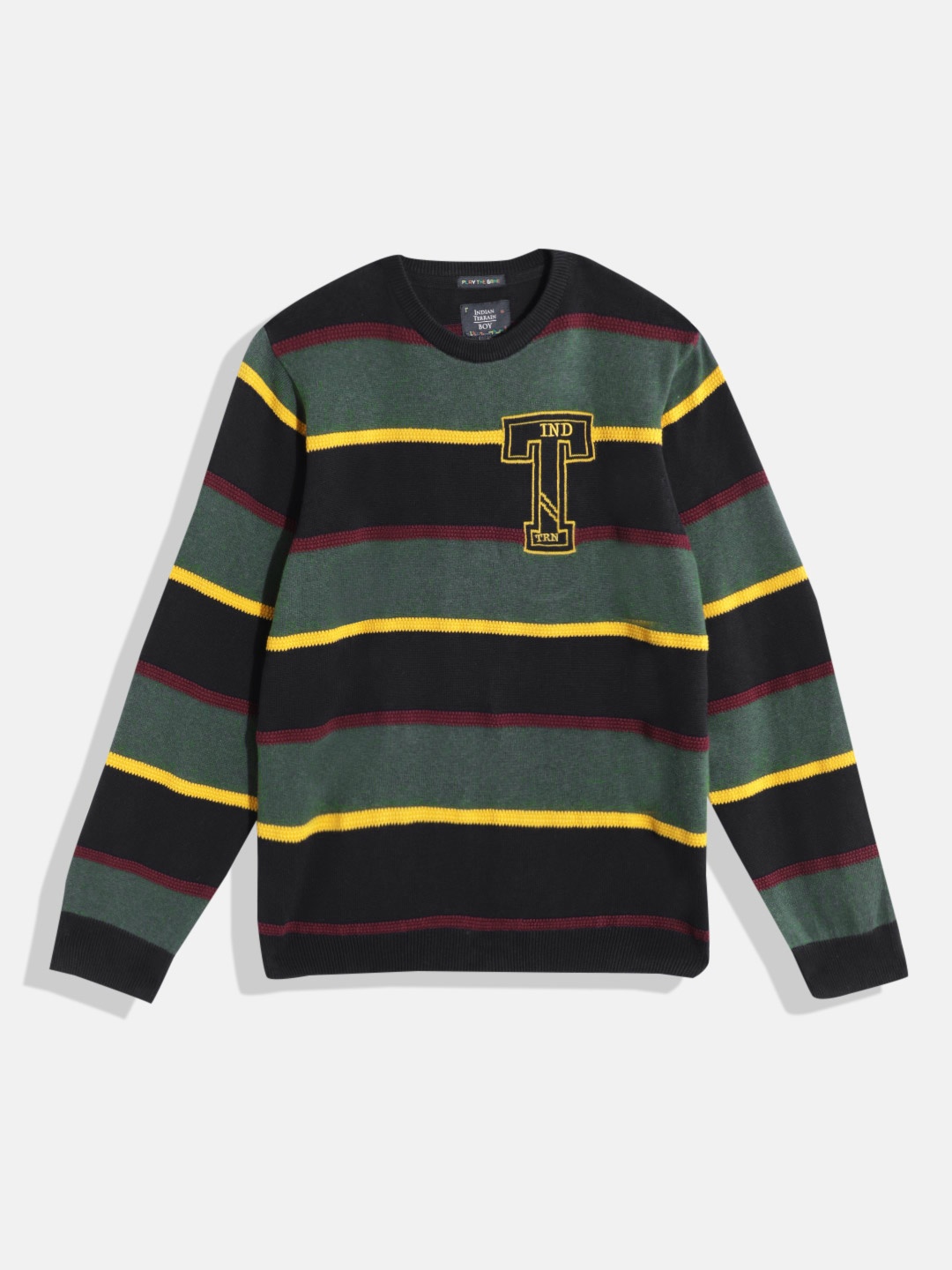 

Indian Terrain Boys Striped Pullover, Green