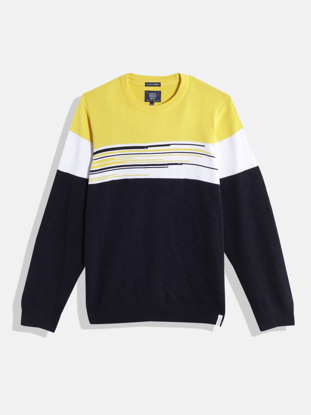 

Indian Terrain Boys Colourblocked Pullover, Yellow