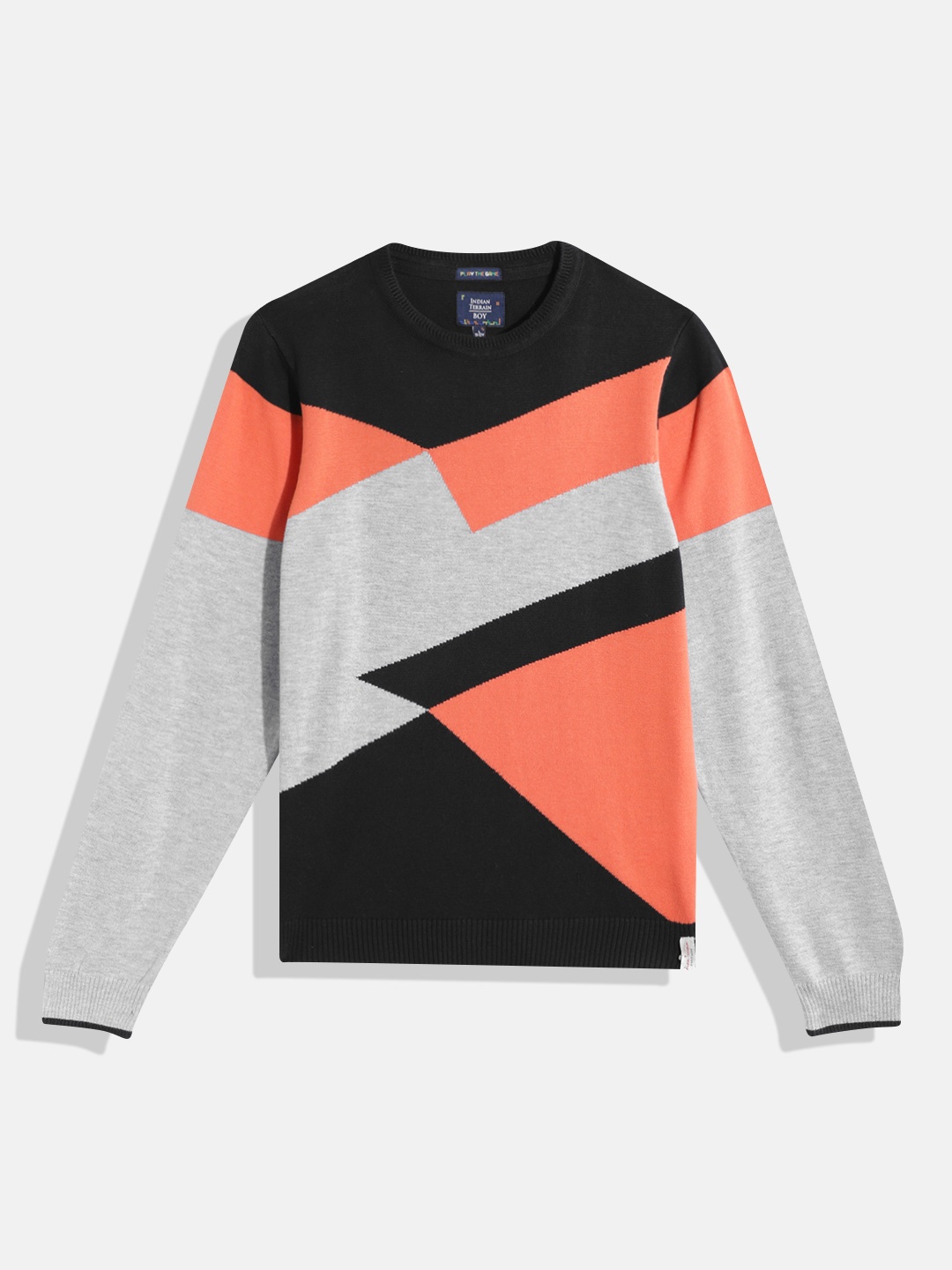 

Indian Terrain Boys Colourblocked Pure Cotton Pullover, Orange