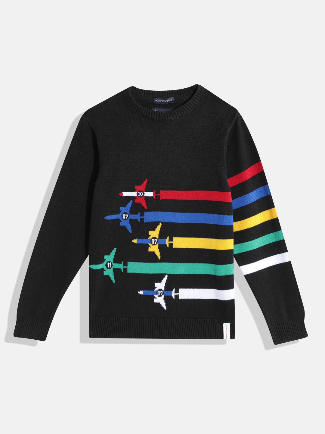 

Indian Terrain Boys Striped Pullover, Black
