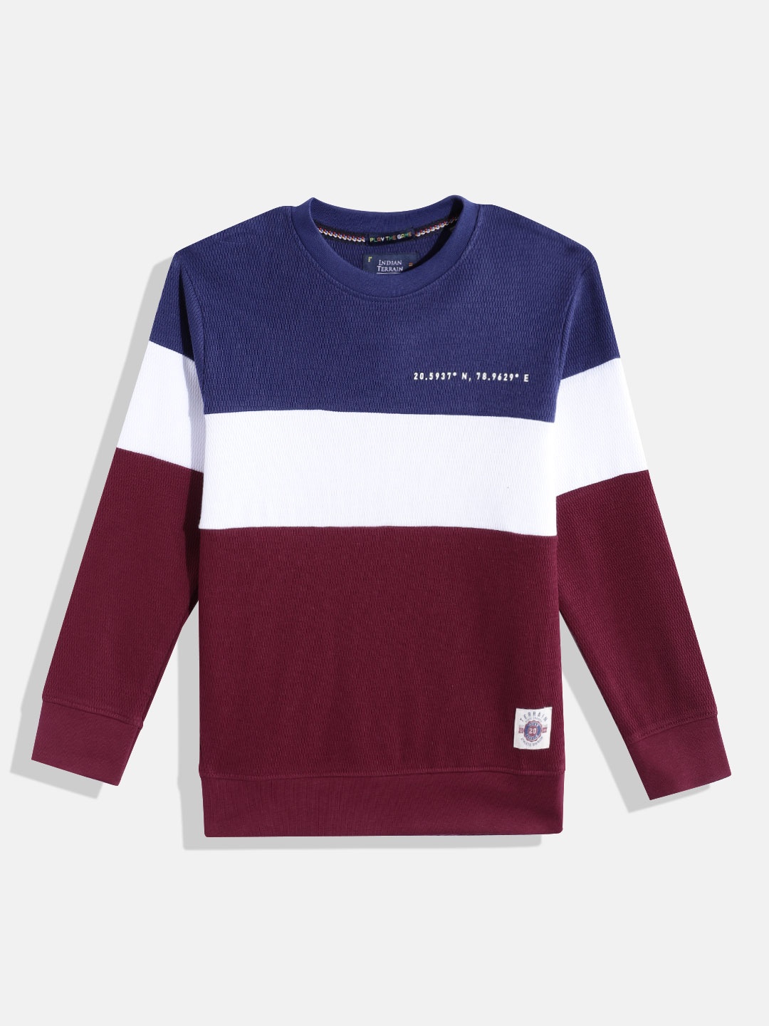 

Indian Terrain Boys Colourblocked Pure Cotton Sweatshirt, Maroon