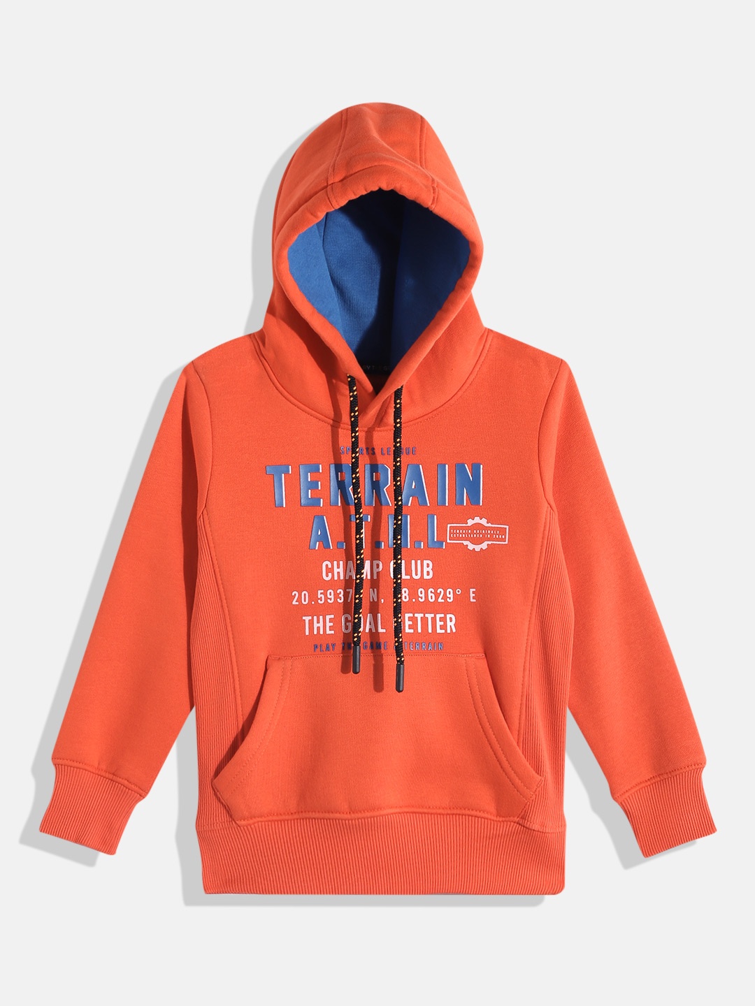 

Indian Terrain Boys Printed Hooded Sweatshirt, Orange