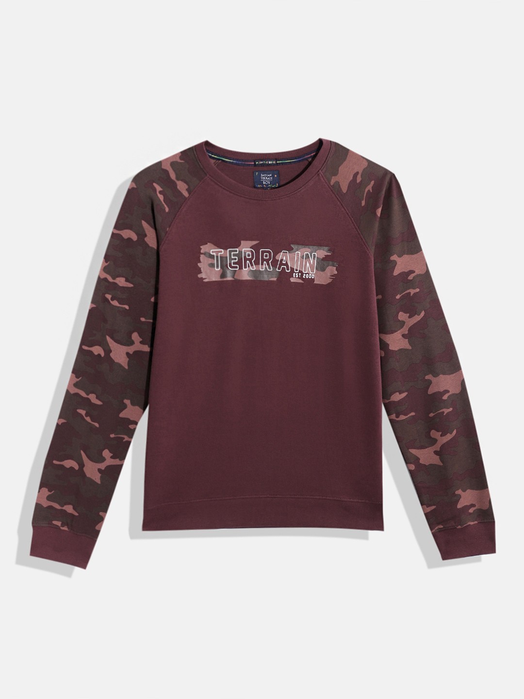 

Indian Terrain Boys Camouflage Printed Round-Neck Sweatshirt, Brown