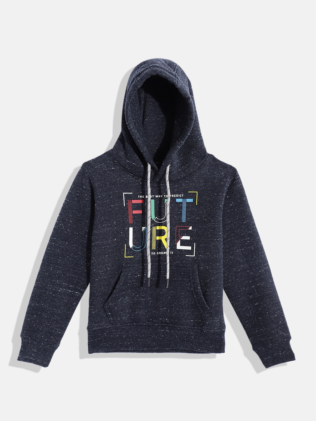 

Indian Terrain Boys Typography Printed Hooded Sweatshirt, Navy blue
