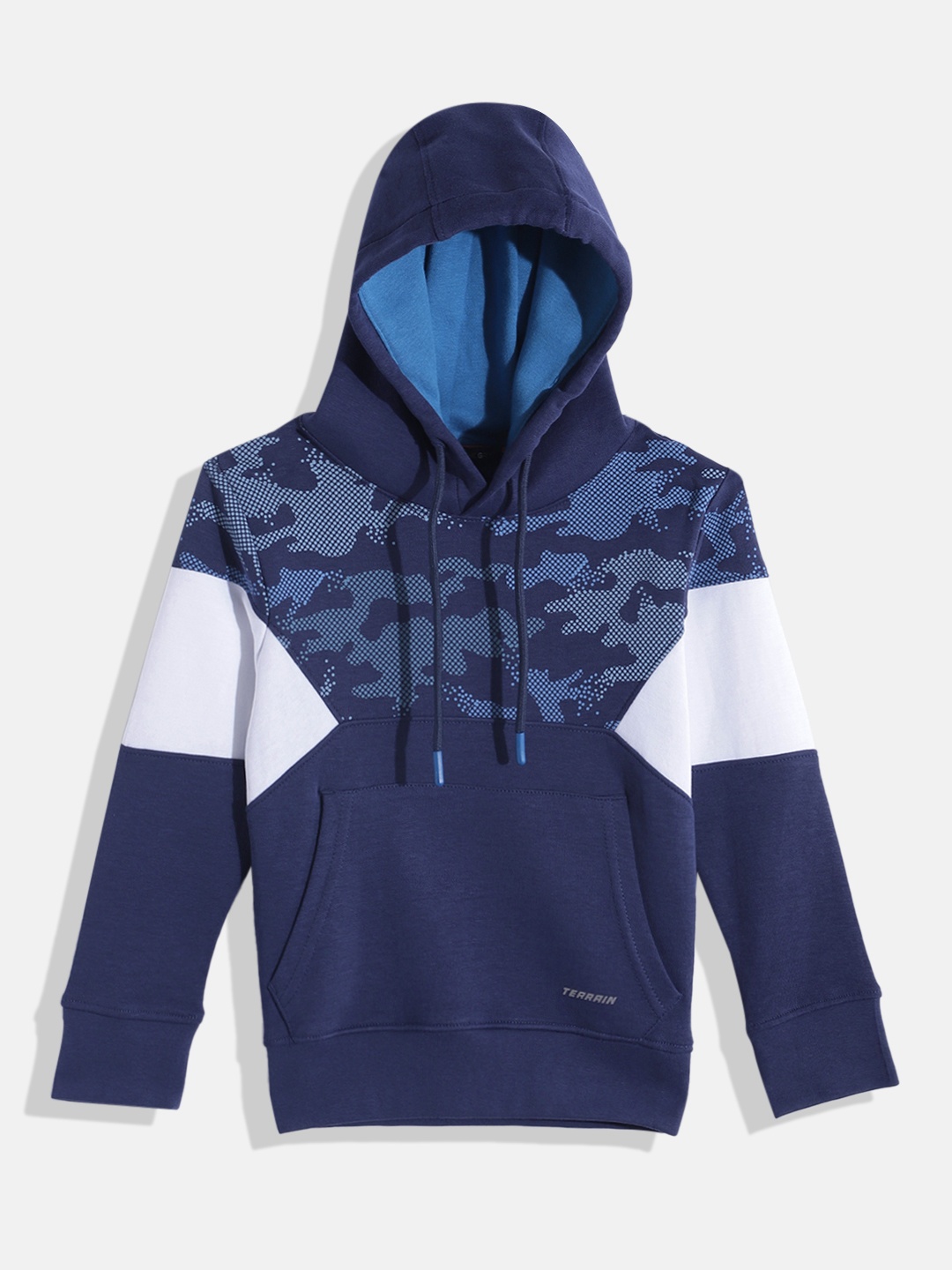 

Indian Terrain Boys Colourblocked Hooded Sweatshirt, Navy blue