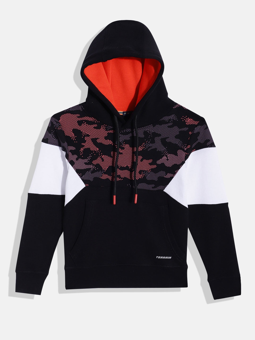 

Indian Terrain Boys Camouflage Printed Hooded Sweatshirt, Black